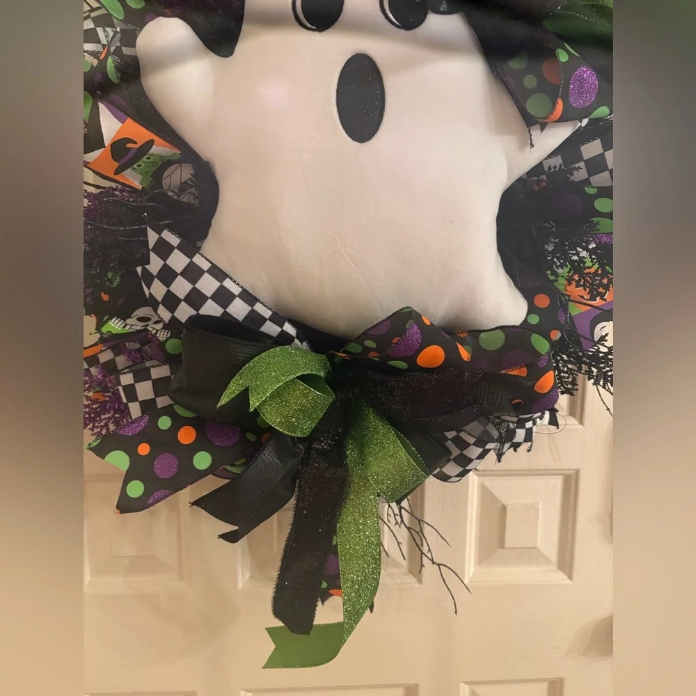 Halloween Ghost Wreath with Colorful Accents - Hand Made by my mother*